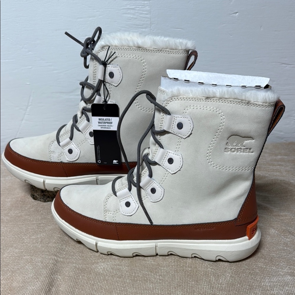 Sorel White and Brown Winter Boots with Insulated Collar